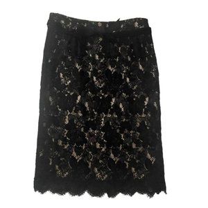 The Wrights Women's Black Lace Pencil Skirt Knee Length Velvet Tie Belt Size 2